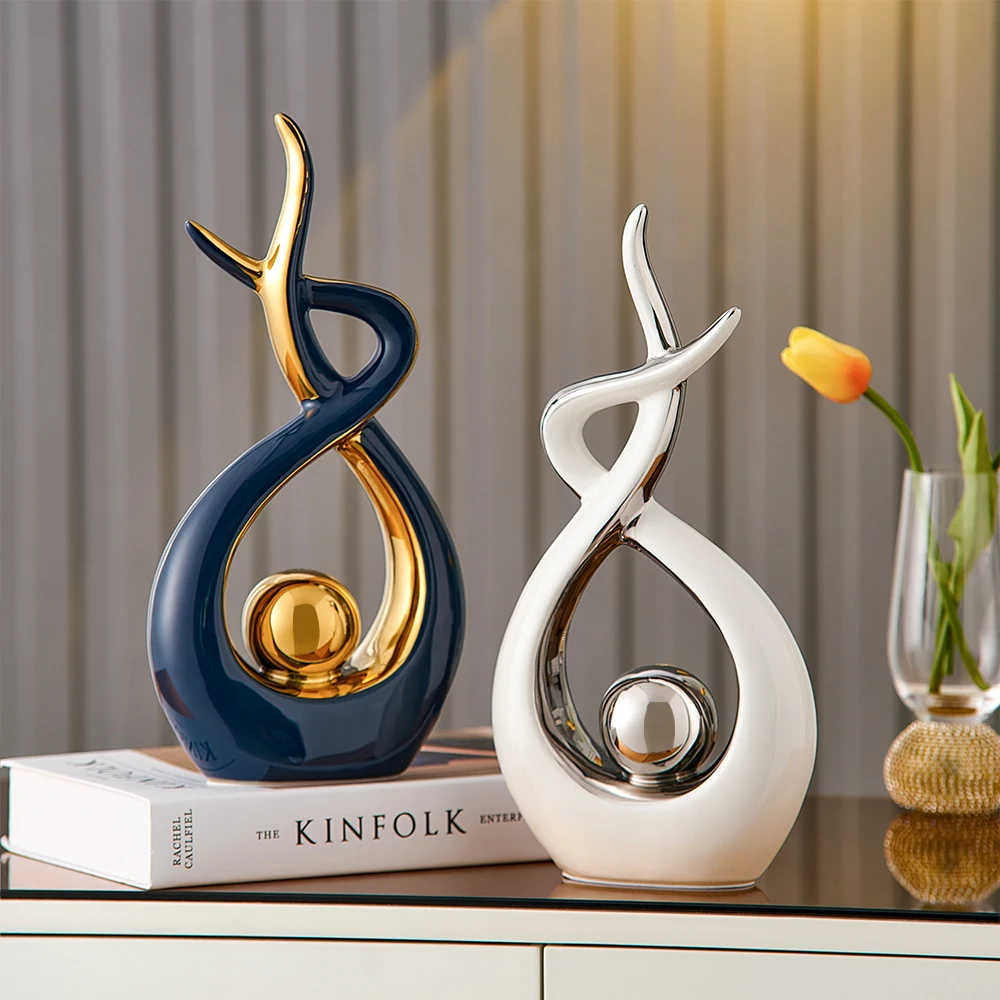 Art Craft Room - Abstract Ceramic Sculpture Golden Art Statue